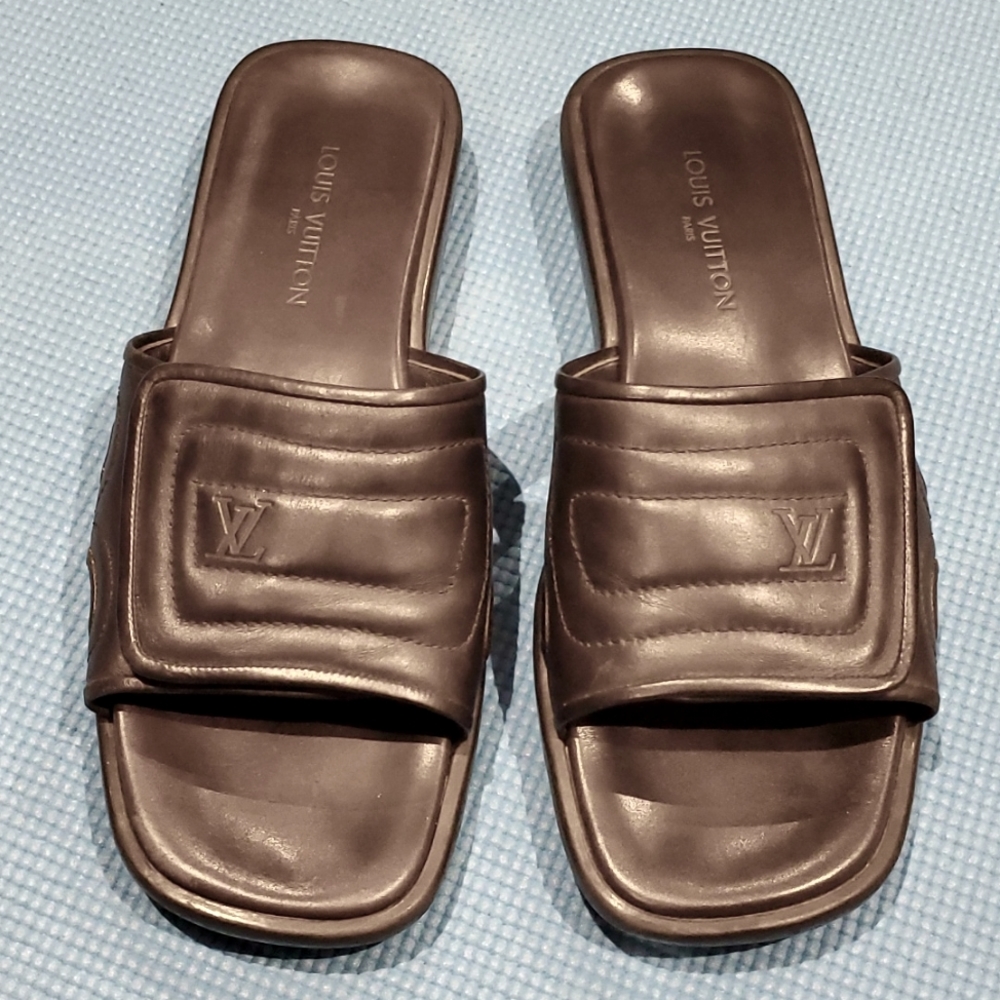 Louis vuitton brown leather slides slippers sandals size 11 usa